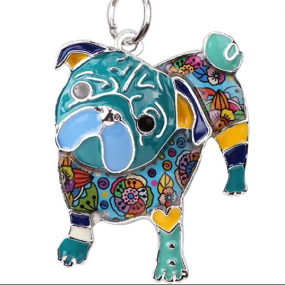 Enamel Pug Dog Puppy Pendant & 925 Sterling Silver Necklace